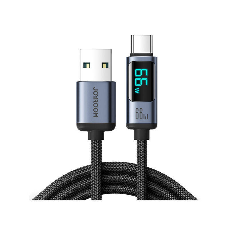 Joyroom S-AC066A16 66W 6A USB to Type-C 1.2m LED Display Data Cable - Black