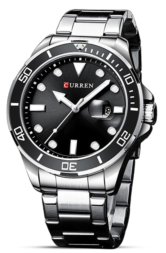 Curren 8388 Stainless Steel Watch for Men - Silver Black