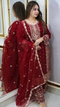 Premium Soft Jorjet With sequence embroidery Three Piece