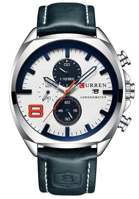 Curren 8324 Belt Quartz Watch for Men - Blue & White