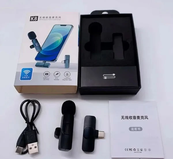 K8 Wireless Microphone for YouTube Vlogging, Video Recording Online Classes with Noise Cancellation Mic Supports (Type C)