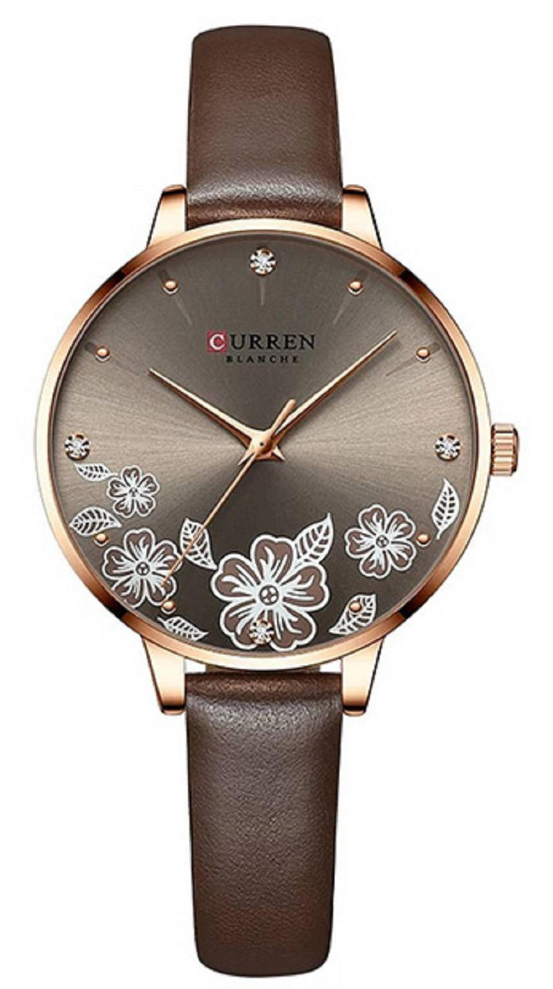 Curren 9068 Luxury Leather Strap Ladies Watch -Coffee