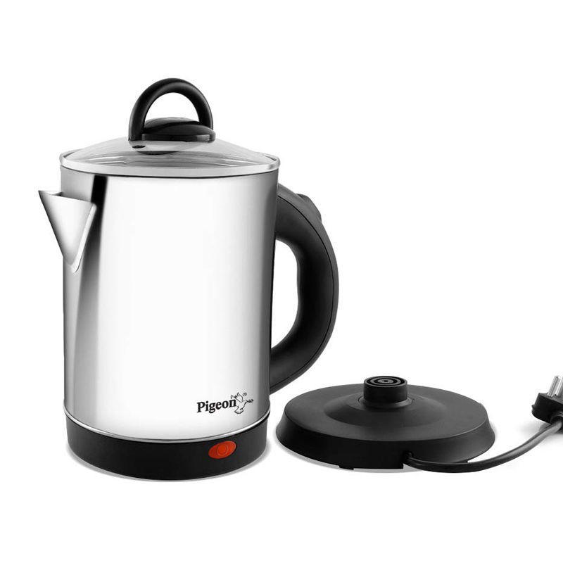 Pigeon Hot Stainless Steel Electric Kettle, 1.7 Litre, with 1500 Watt,(SAP-14525) boiler for Water, milk, tea, coffee, instant noodles, soup etc, Silver, Large