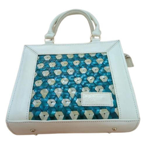 Palm Leaf Crafted Genuine Leather Lady’s Bag (Juno)