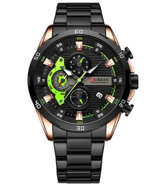 Curren 8402 Stainless Steel Chronograph Watch for Men -Black Green