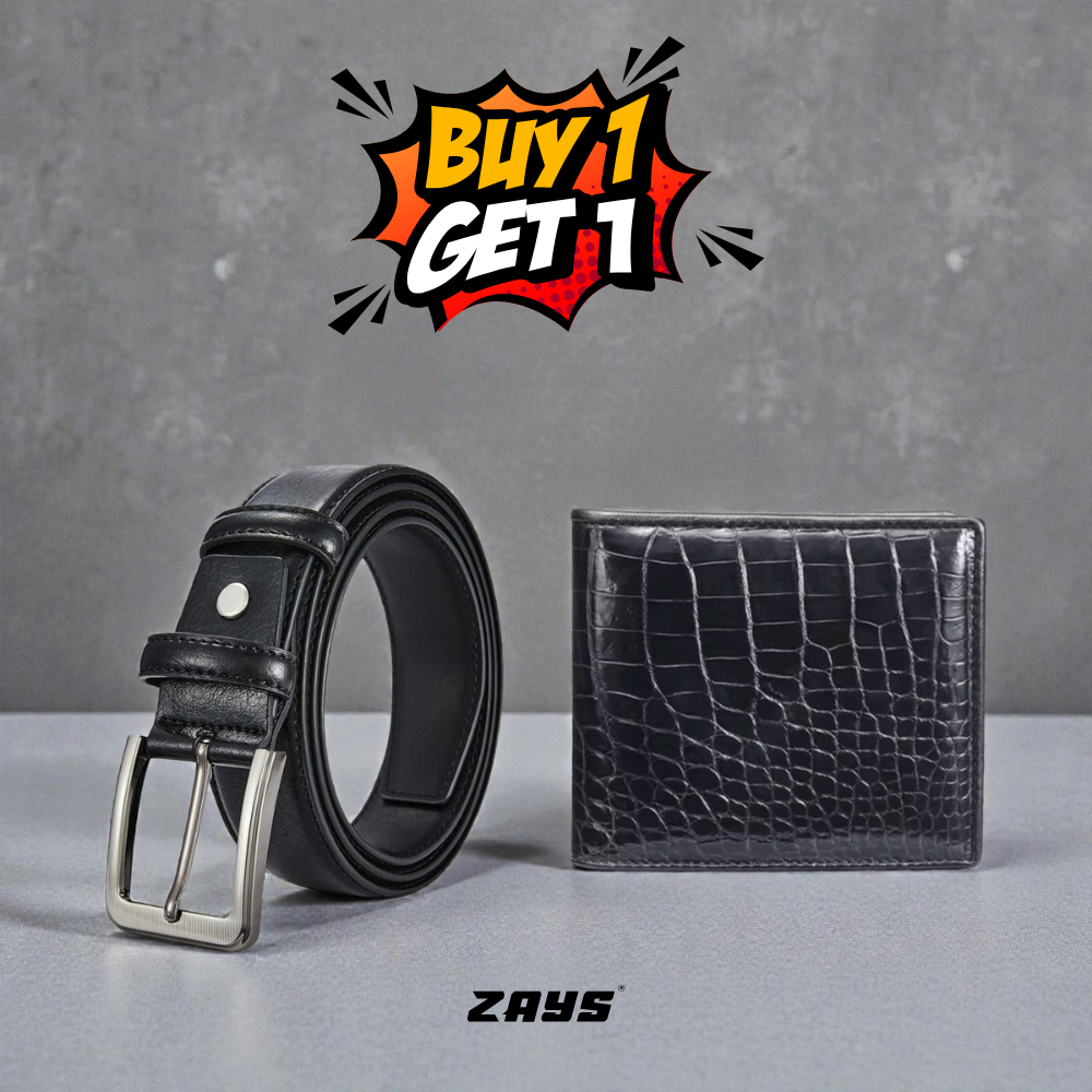 Zays Special Buy1 Get1 Offer - Premium Leather Belt and Wallet - Huge Savings on Quality Leather Accessories (ZSW122-ZMB101-Black)
