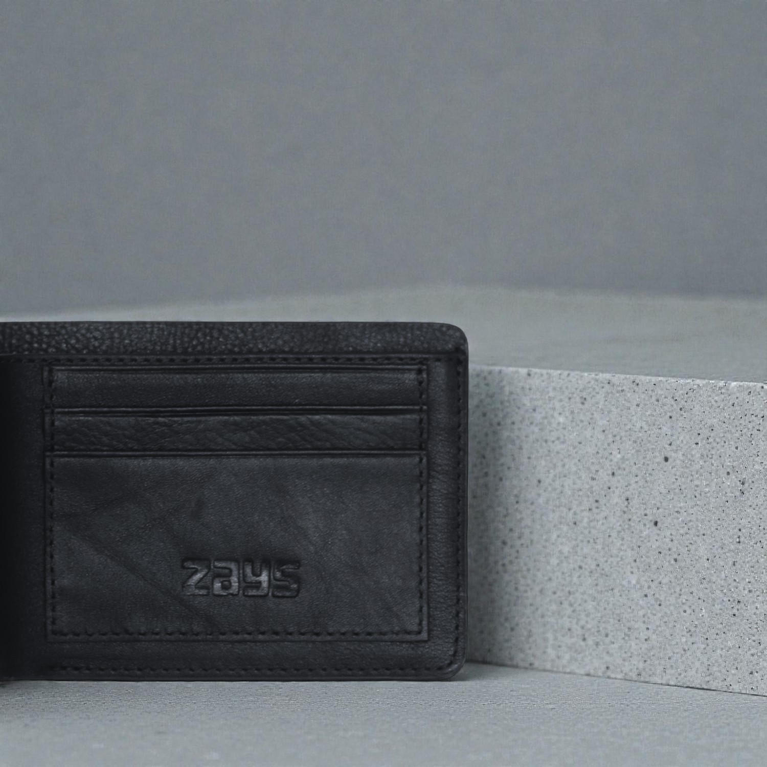 Zays Handcrafted Premium Leather Bifold Short Wallet ZSW103-Black