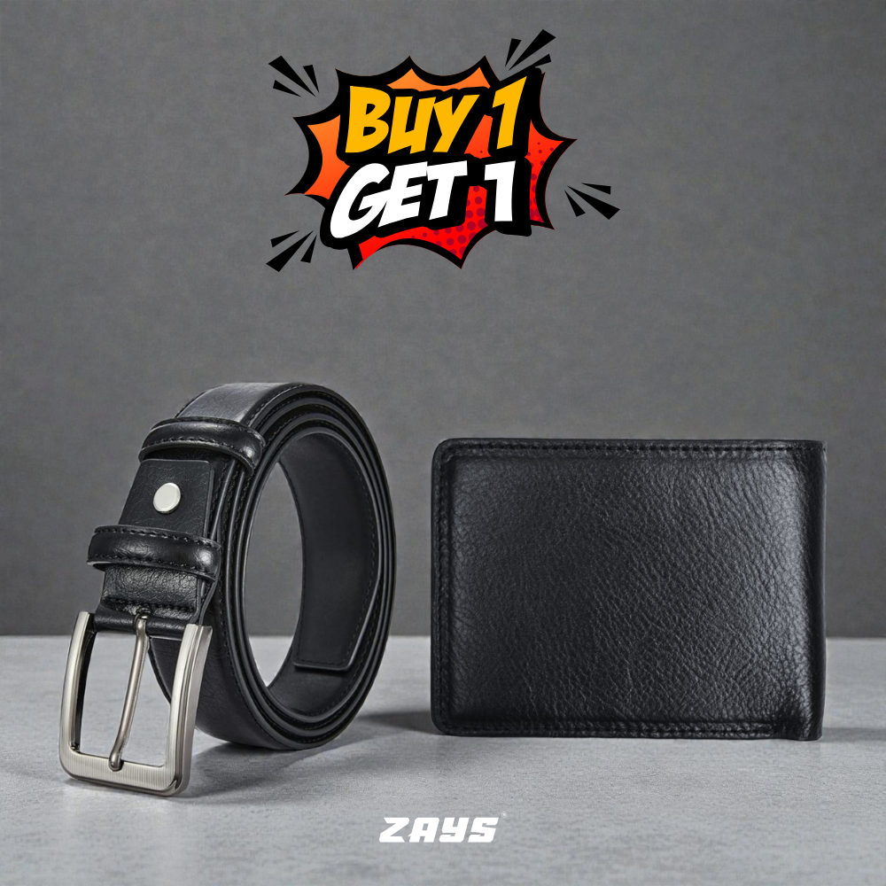 Zays Special Buy1 Get1 Offer - Premium Leather Belt and Wallet - Huge Savings on Quality Leather Accessories (ZSW106-ZMB101-Black)
