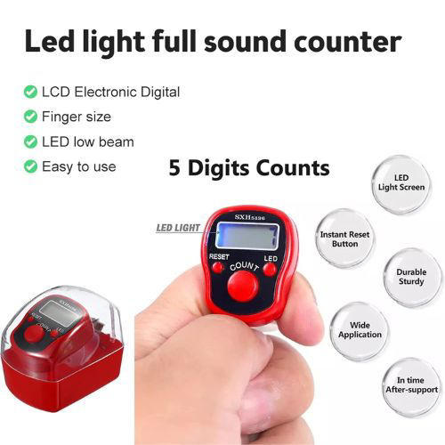 Digital Tasbih Counter with LED Light – Finger Tally Tasbeeh (1 Piece)