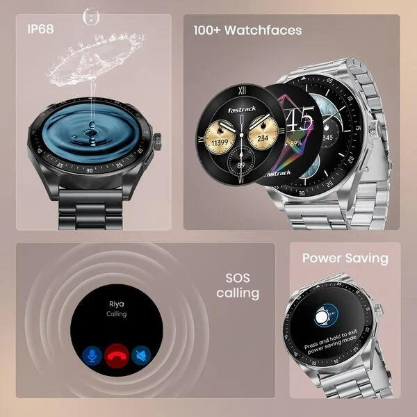 Fastrack Radiant FX1 Luxury Metal Smartwatch with 3.6 cm AMOLED Display, SingleSync BT Calling, Functional Crown - Steel