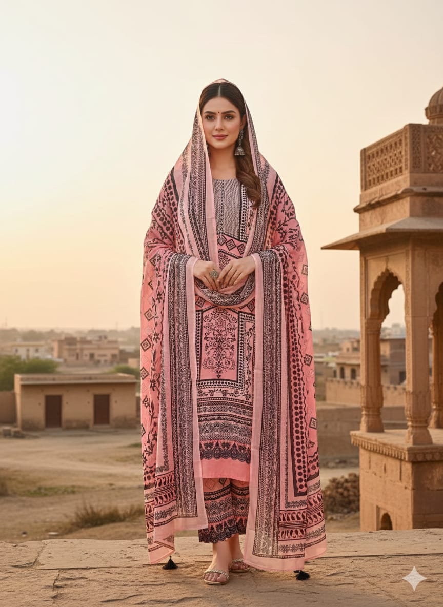 Ready Made Pure dubai silk Digital Print Three Piece