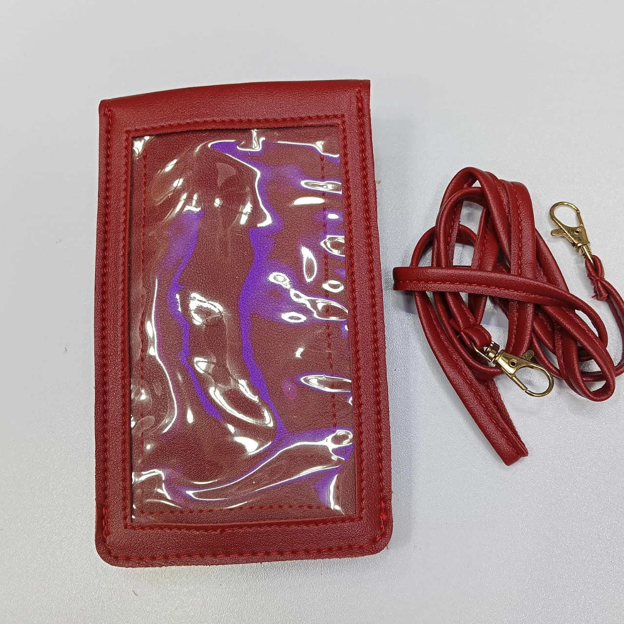 Women's PU Leather Phone Holder With Neck Strap Wallets Touch Screen Bags(Red)