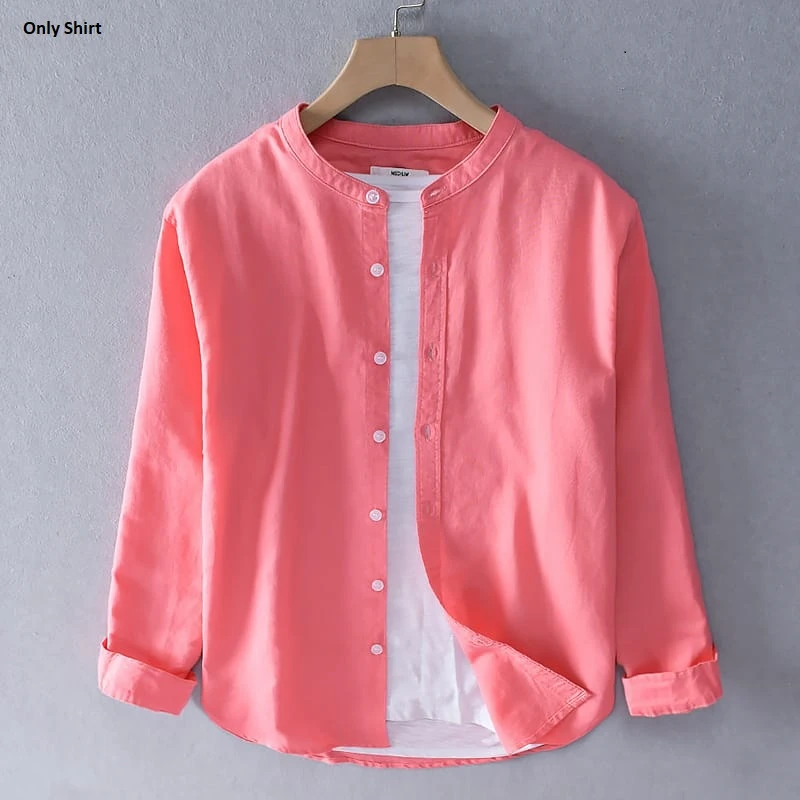 Men's Solid Colour Ban color Shirt (Pink)