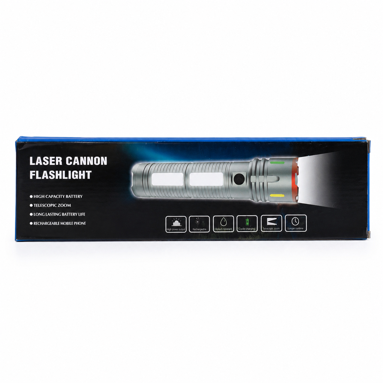 Premium Laser Cannon X03 Metal Tactical Flashlight -Long Lasting LED Torch with Built-in Power Bank