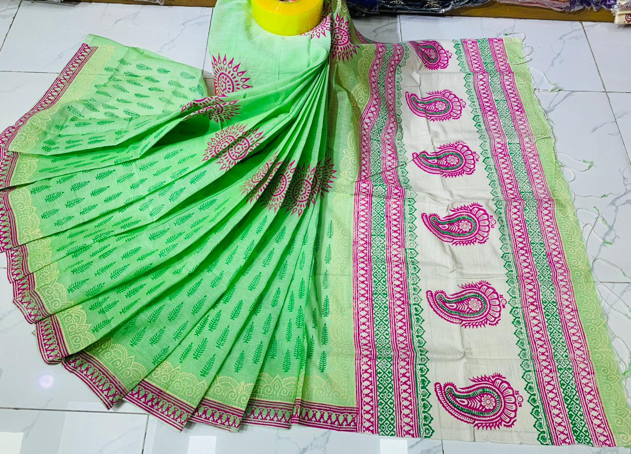 সুতি ব্লক প্রিন্ট শাড়ী