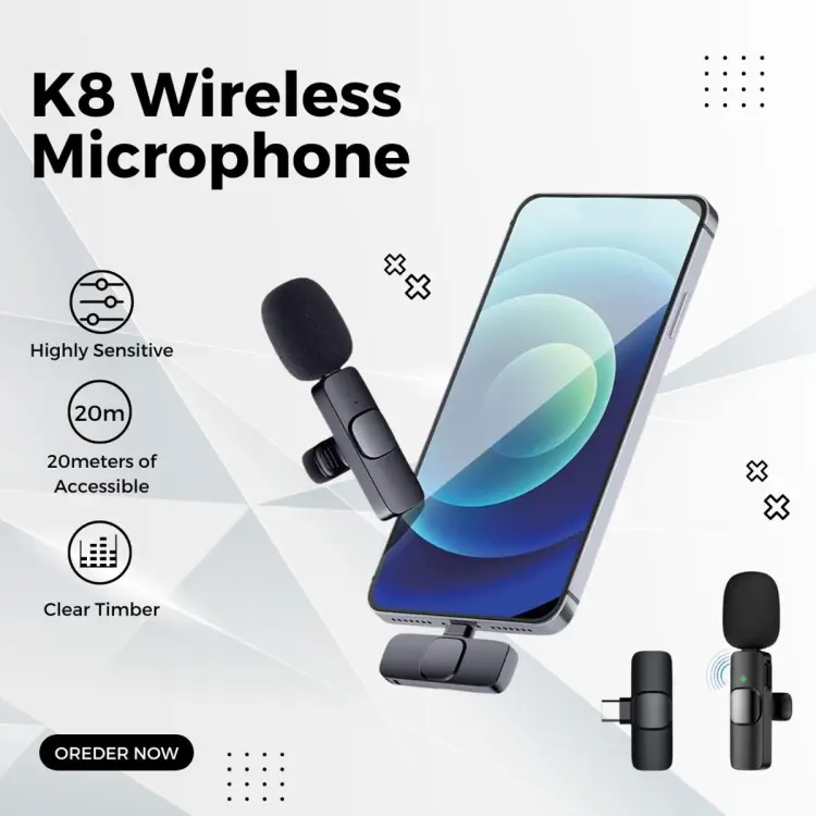 K8 Wireless Microphone for YouTube Vlogging, Video Recording Online Classes with Noise Cancellation Mic Supports (Type C)