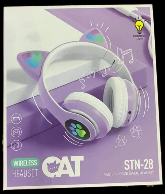 LED Flash Cute Cat Ears Wireless Headphone With Microphone