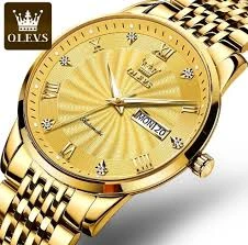 Butter Fly Lock OLEVS 9931G New Exclusive Design Quartz Watch for Men Golden