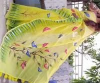 হাফসিল্ক শাড়ীতে হ্যান্ডপ্রিন্ট তুলির কাজ করা