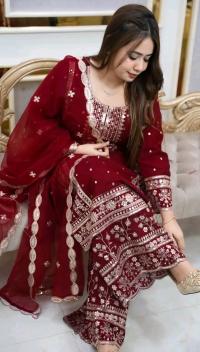 Premium Soft Jorjet With sequence embroidery Three Piece