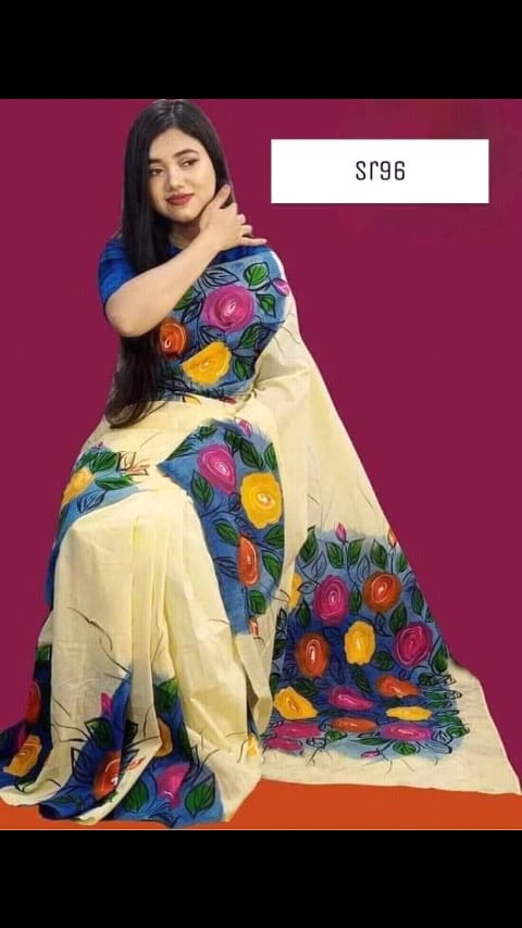 হাফসিল্ক শাড়ীতে হ্যান্ডপ্রিন্ট তুলির কাজ করা