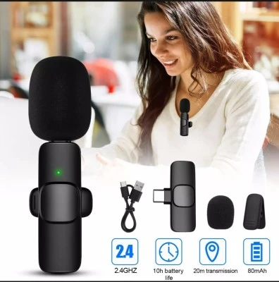 K8 Wireless Microphone for YouTube Vlogging, Video Recording Online Classes with Noise Cancellation Mic Supports (Type C)