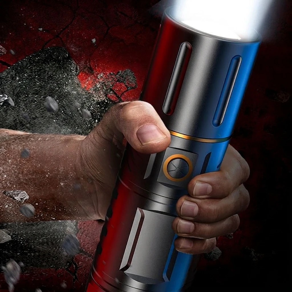 Rechargeable LED Flashlight with Telescopic Zoom & Power Bank Function