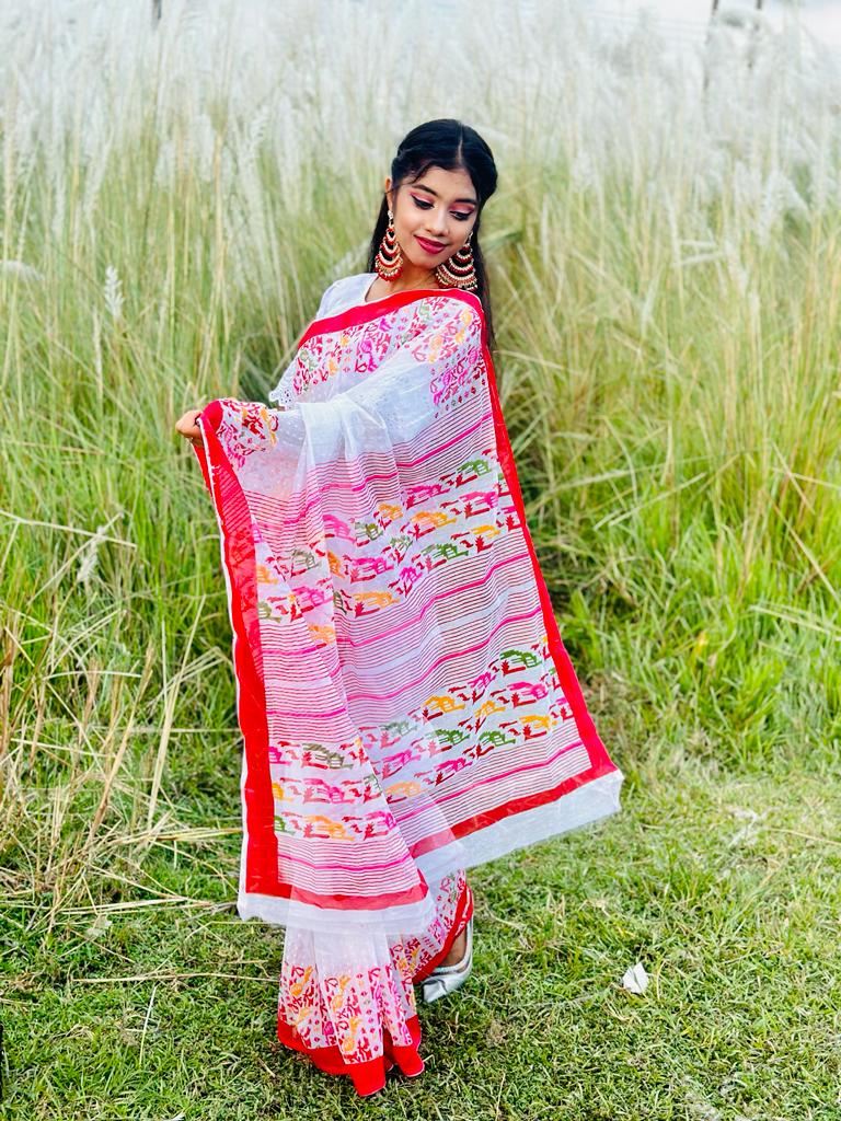 হাফ সিল্ক স্ক্রিন প্রিন্ট শাড়ি