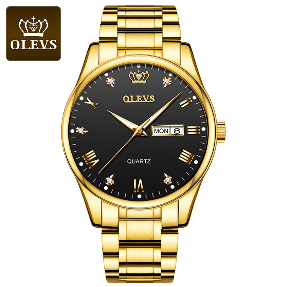 Butter Fly Lock OLEVS 9931G New Exclusive Design Quartz Watch for Men (Golden Black )