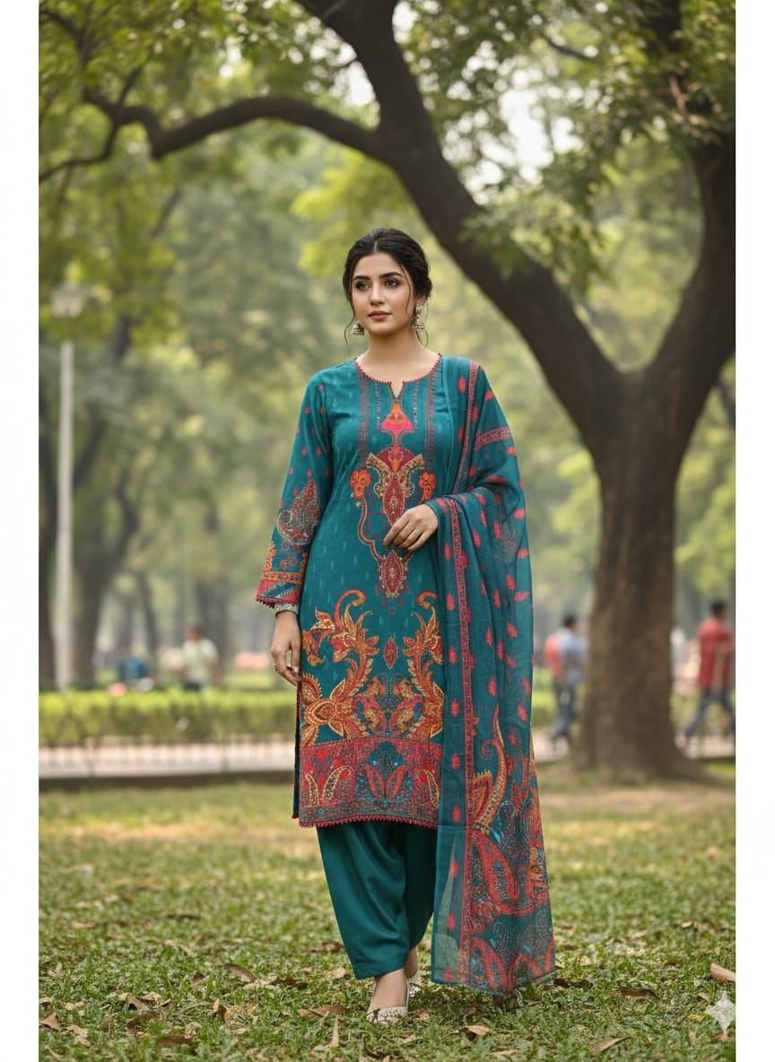 Ready Made Pure dubai silk Digital Print Three Piece