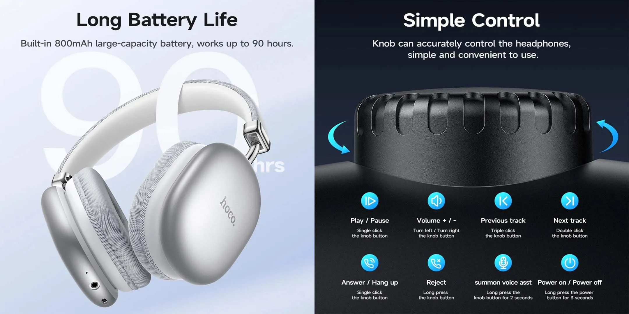 HOCO W35 Max Wireless Bluetooth Headphones (90h)