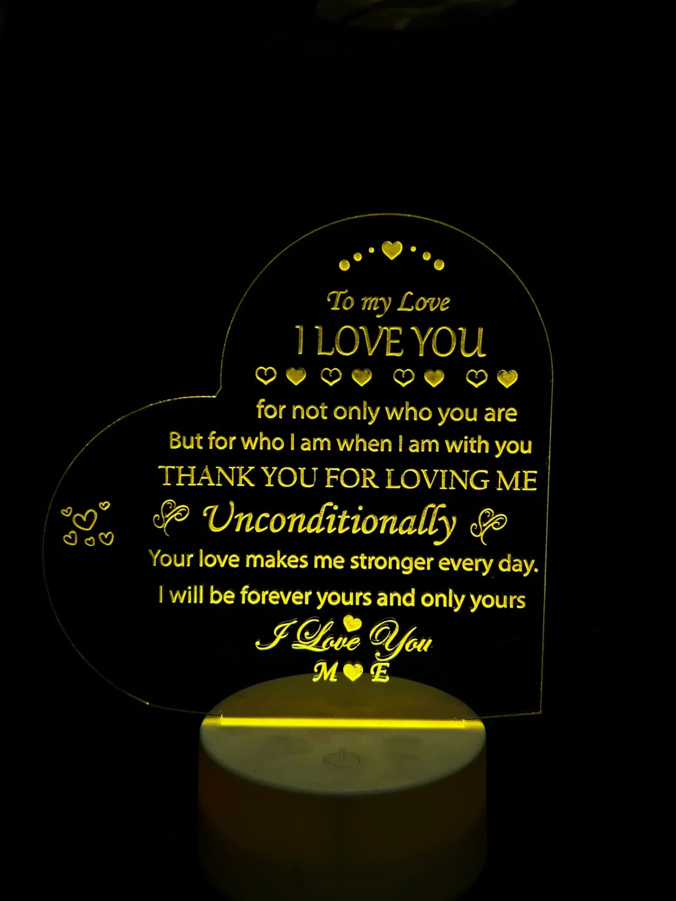 Customizable Acrylic Night Lamp – Heart Shape (Black Base) -20 pcs