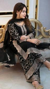 Premium Soft Jorjet With sequence embroidery Three Piece