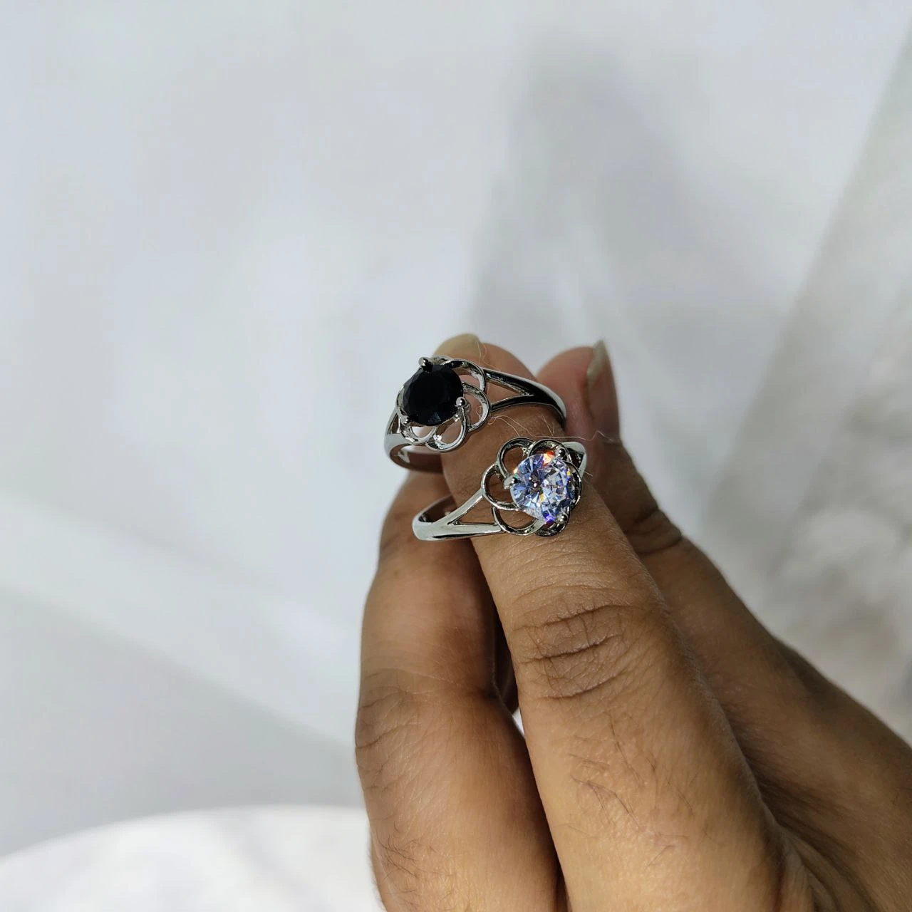 Crystal Bloom Silver Ring