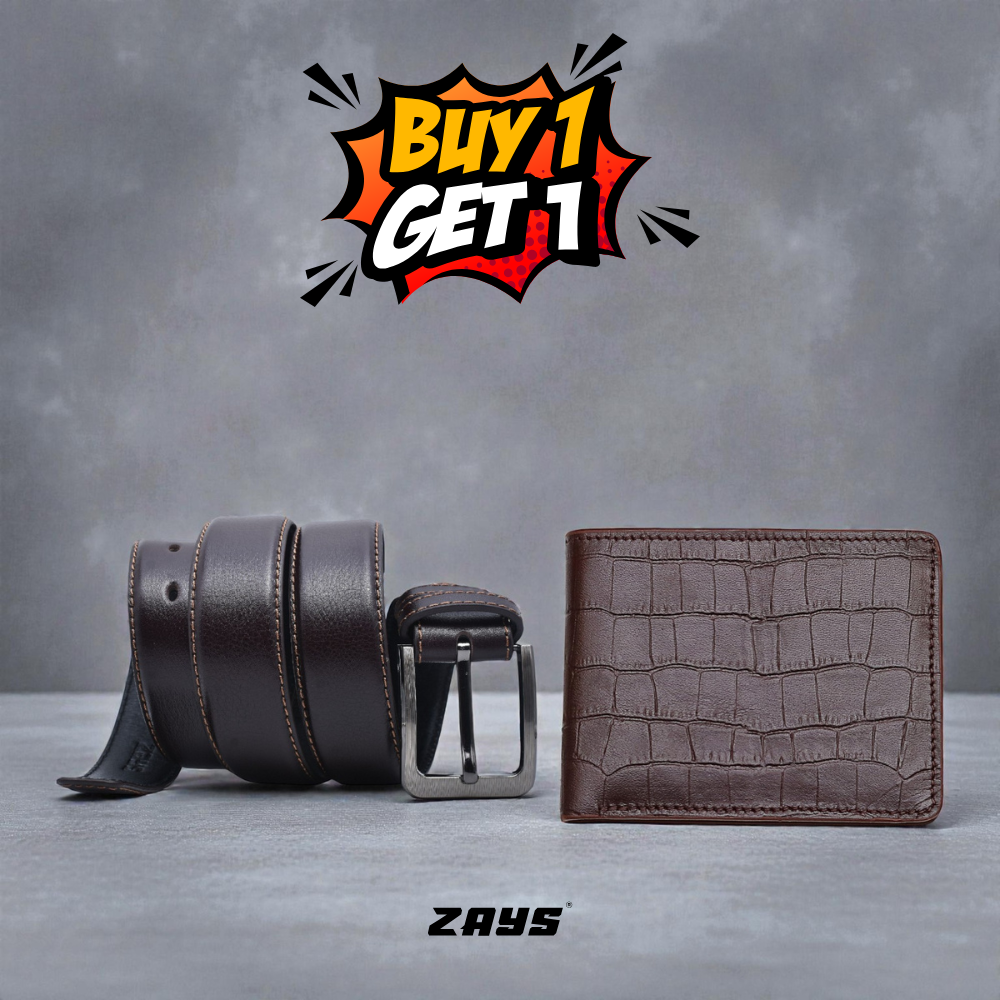 Zays Special Buy1 Get1 Offer - Premium Leather Belt and Wallet - Huge Savings on Quality Leather Accessories (ZSW123-ZMB102-Chocolate)