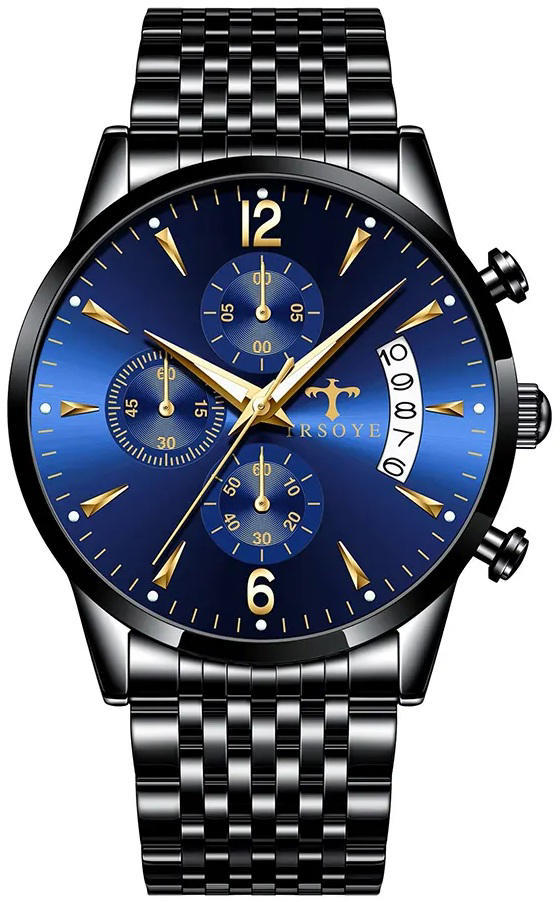 Trsoye 618 Stainless Steel Watch for Men – Black & Blue