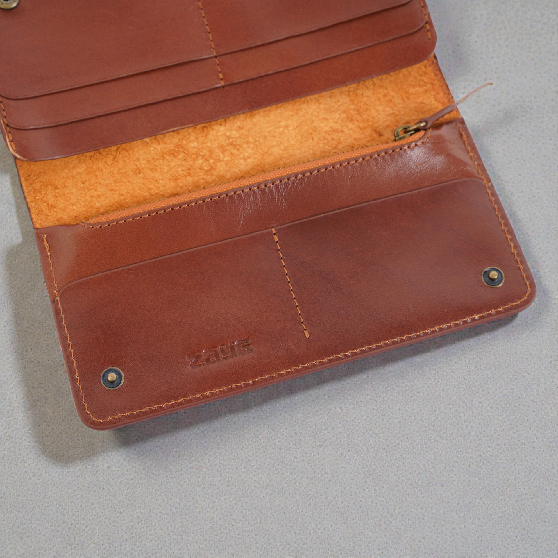 Zays Premium Genuine Leather Long Wallet for Unisex - Elegant Design Spacious Card and Mobile Slots - Durable Full Grain Leather (ZLW106-Brown)