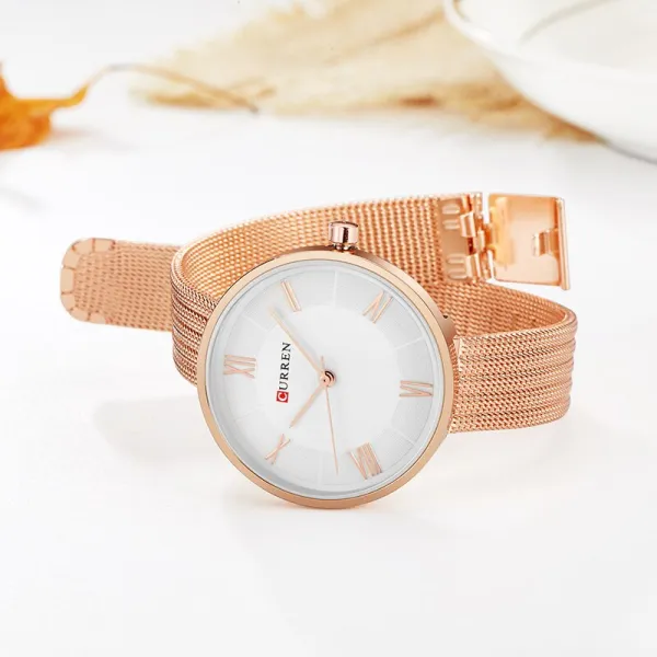 CURREN C9020SL Classic Chain Watch for Women – Rose Gold & White