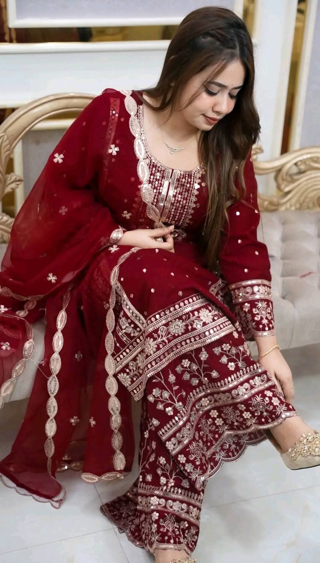Premium Soft Jorjet With sequence embroidery Three Piece