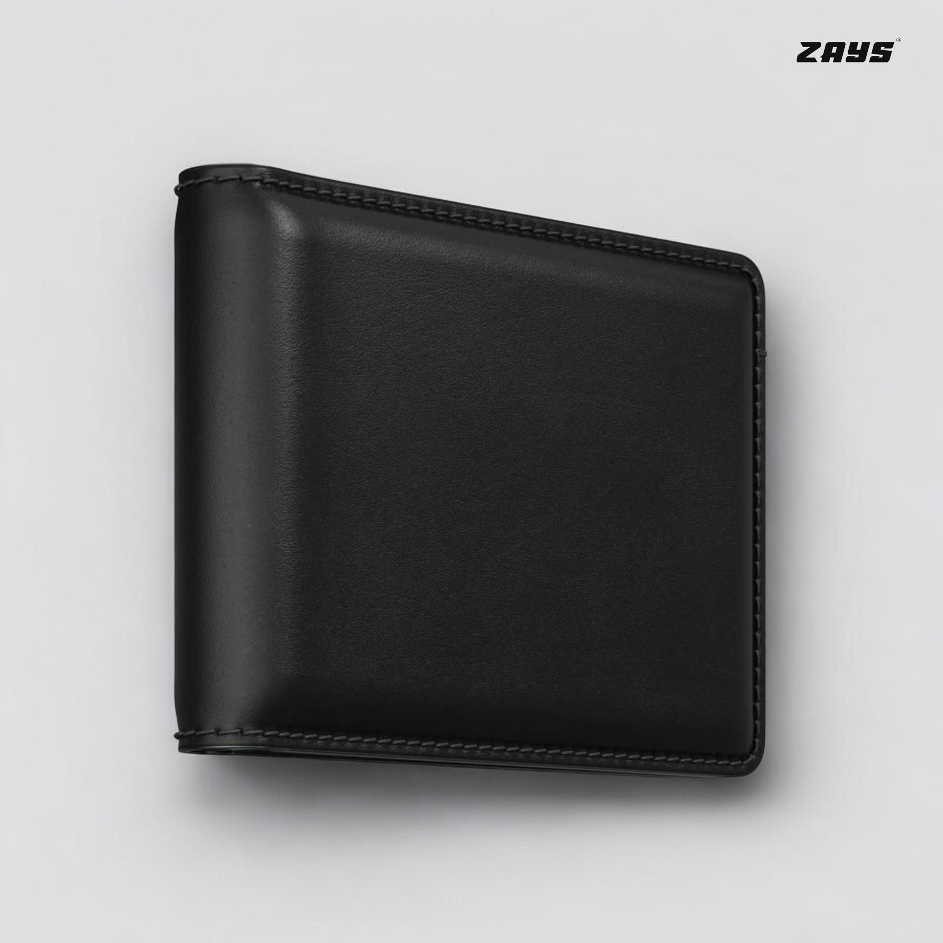 Zays Handcrafted Premium Leather Bifold Short Wallet ZSW101-Black