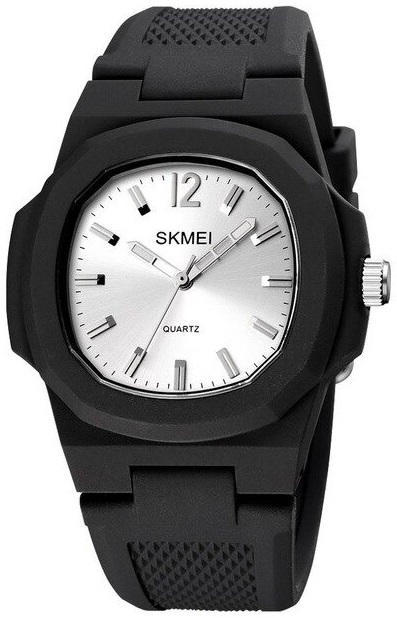 SKMEI 1717 Retro Silicone Band Watch for Unisex-Silver & Black