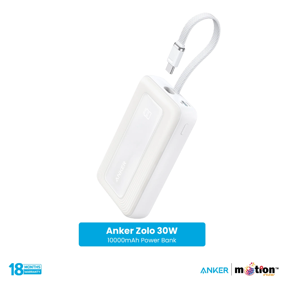 Anker Zolo 30W 10K(10000mAh) Power Bank with Built-in USB-C Cable