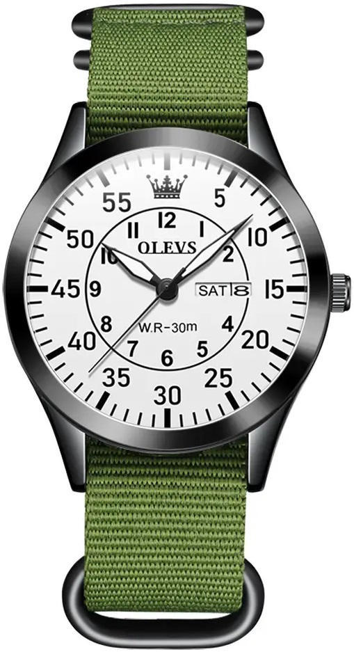 Olevs 9973 Day Date Nylon Strap Men’s Watch - Green White