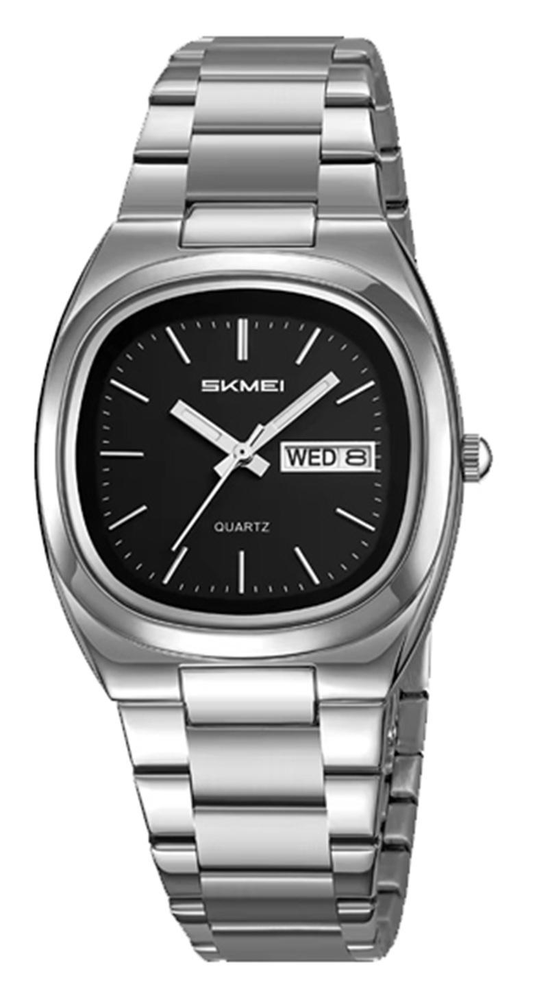 Skmei 2420 Stainless Steel Strap Analog Quartz Watch for Men- Silver Black