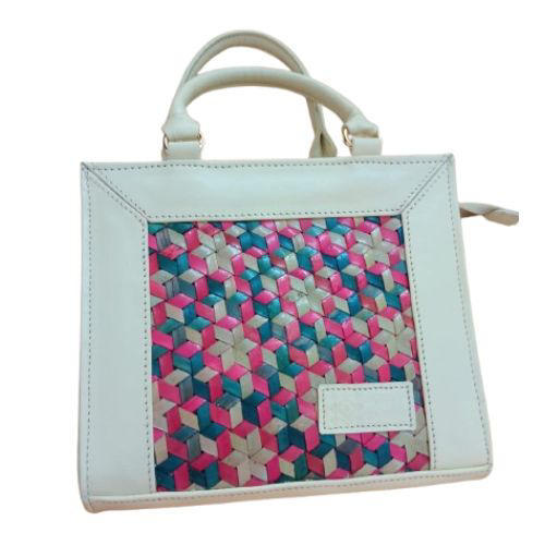 Palm Leaf Crafted Genuine Leather Lady’s Bag (Juno)