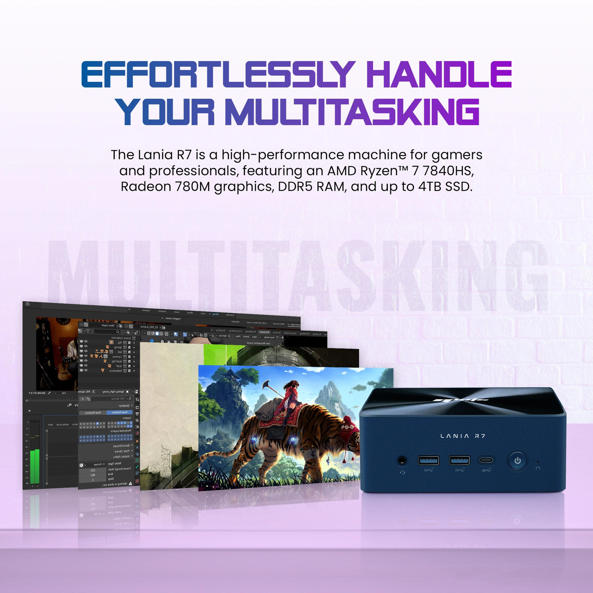 Qbits Lania R7 AMD Ryzen 7 7840HS 8GB DDR5 RAM 500 GB M.2 Western Digital NVMe SSD Mini PC (L1EA0B)