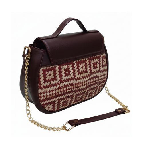 Date Palm Leaf Crafted Genuine Leather Lady’s Bag (Valeria)
