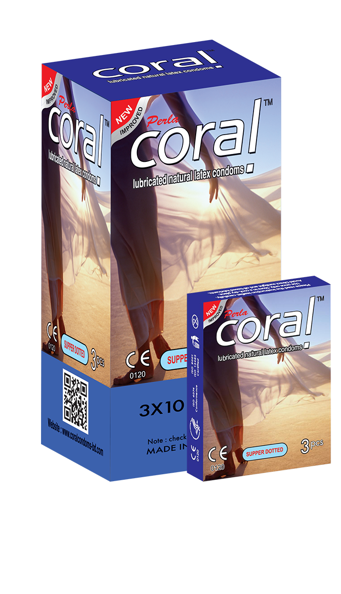 Coral Super Dotted Lubricated Natural Latex Condoms Full Box (30 Pcs)