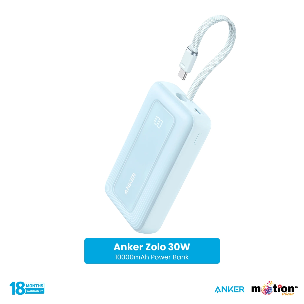 Anker Zolo 30W 10K(10000mAh) Power Bank with Built-in USB-C Cable