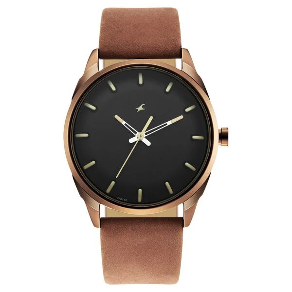 Fastrack 3273QL01 After Dark Black Dial Leather Strap Watch for Guys